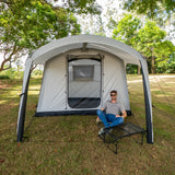 Often Sunday family tent pitched on grass, front canopy shading the entrance