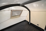 Inside the Often Sunday: inner room window, overhead air beam and dark PE groundsheet