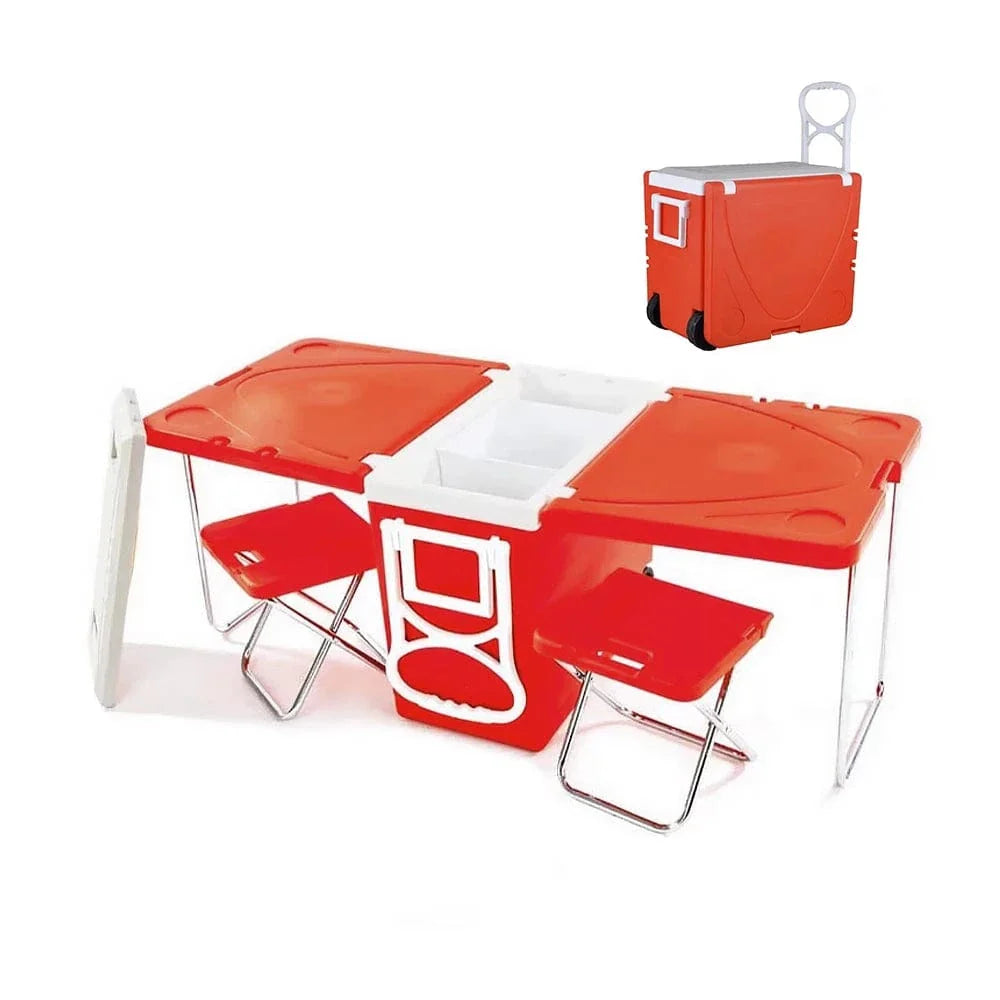 Often Accessories Red Often Multifunctional Portable Cart Wing Cooler With Folding Table and Chairs