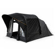 Often Raven black inflatable tunnel tent with the front room open and the clear PVC panels folded back