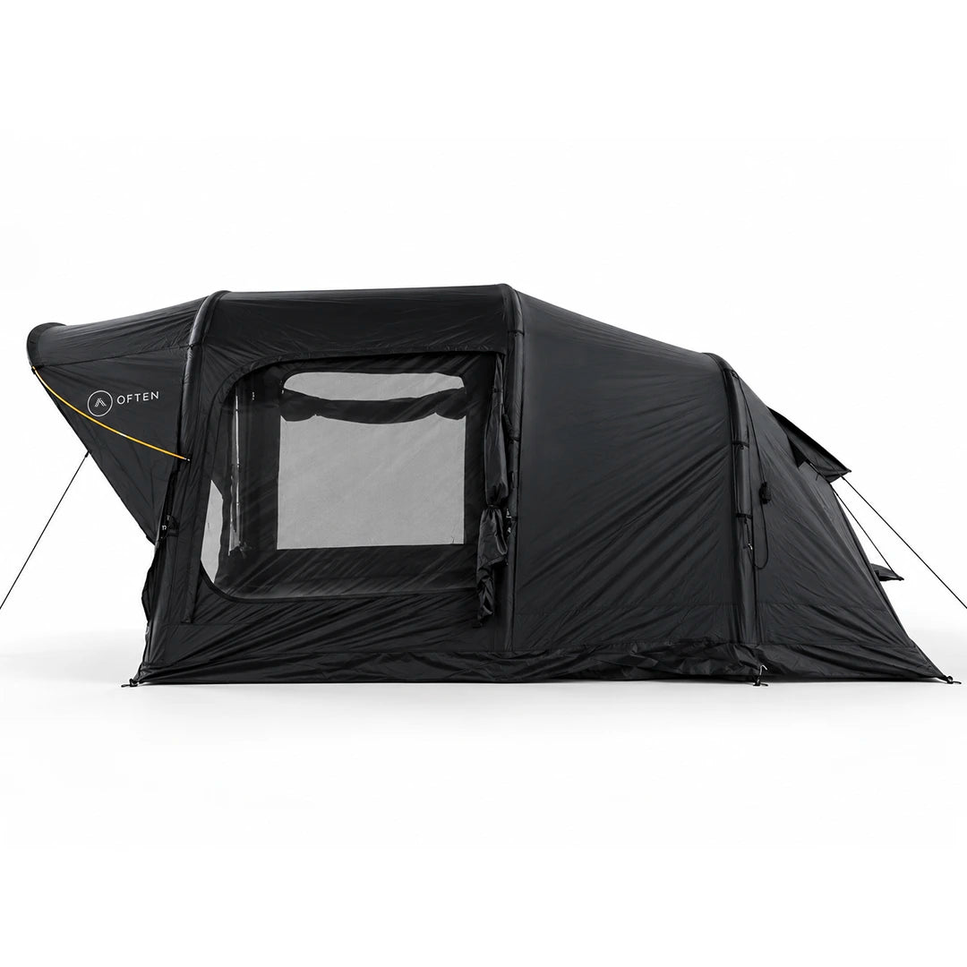 Often Raven side window with the mesh screen in and the privacy curtain rolled up above it