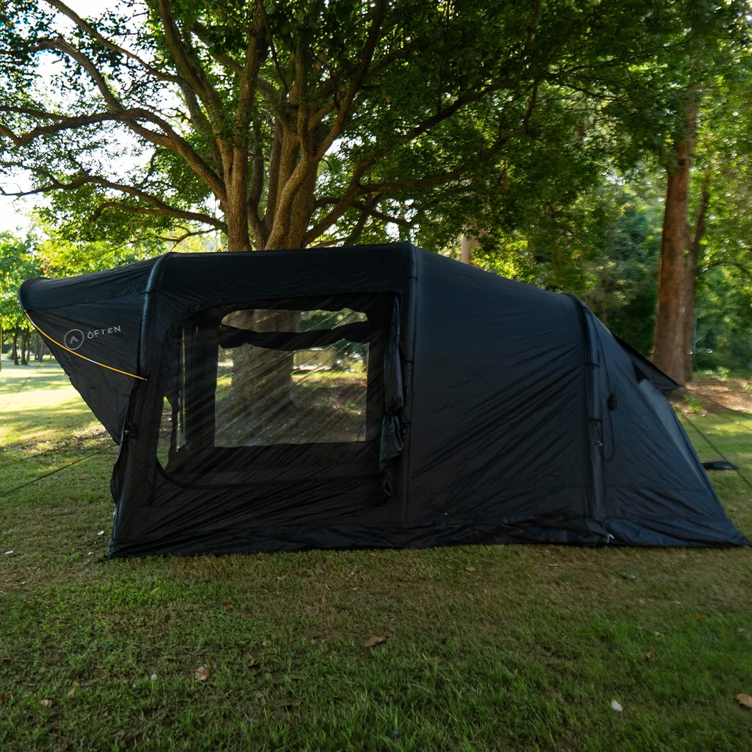 Often Raven pitched on grass with the side mesh window open for airflow