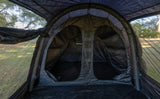 Inside the Often Raven, looking from the front room at the black inner tent and its two doors